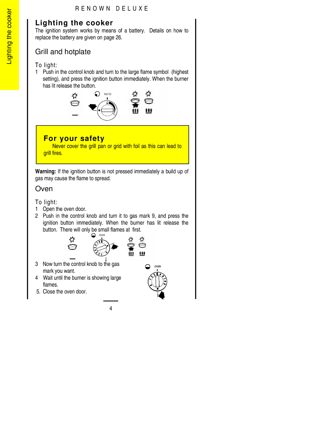 Electrolux 311330813 installation instructions Lighting the cooker, Grill and hotplate, Oven, To light, Open the oven door 