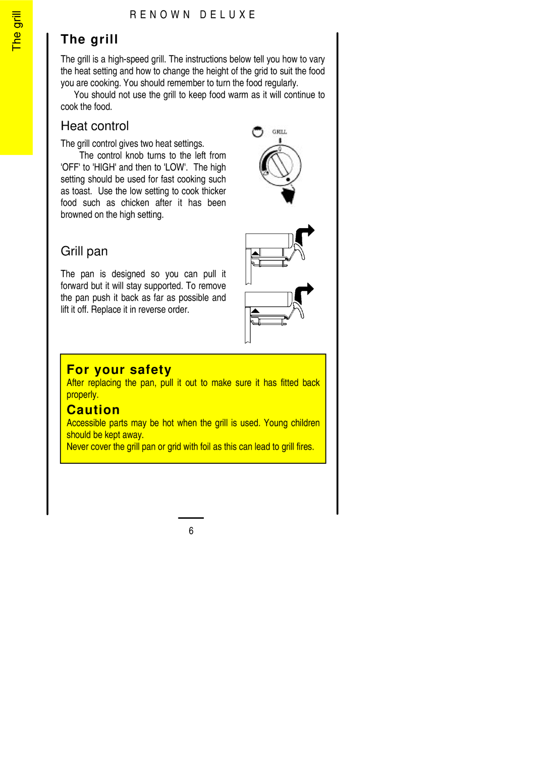 Electrolux 311330813 installation instructions Heat control, Grill pan, Grill control gives two heat settings 