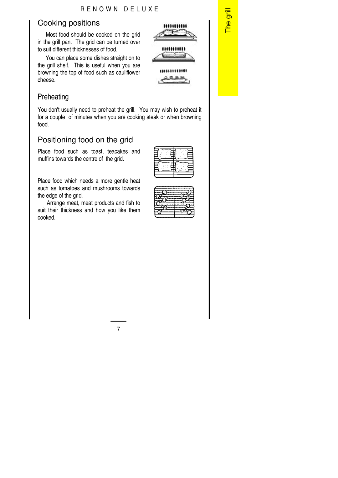 Electrolux 311330813 installation instructions Cooking positions, Preheating, Positioning food on the grid 