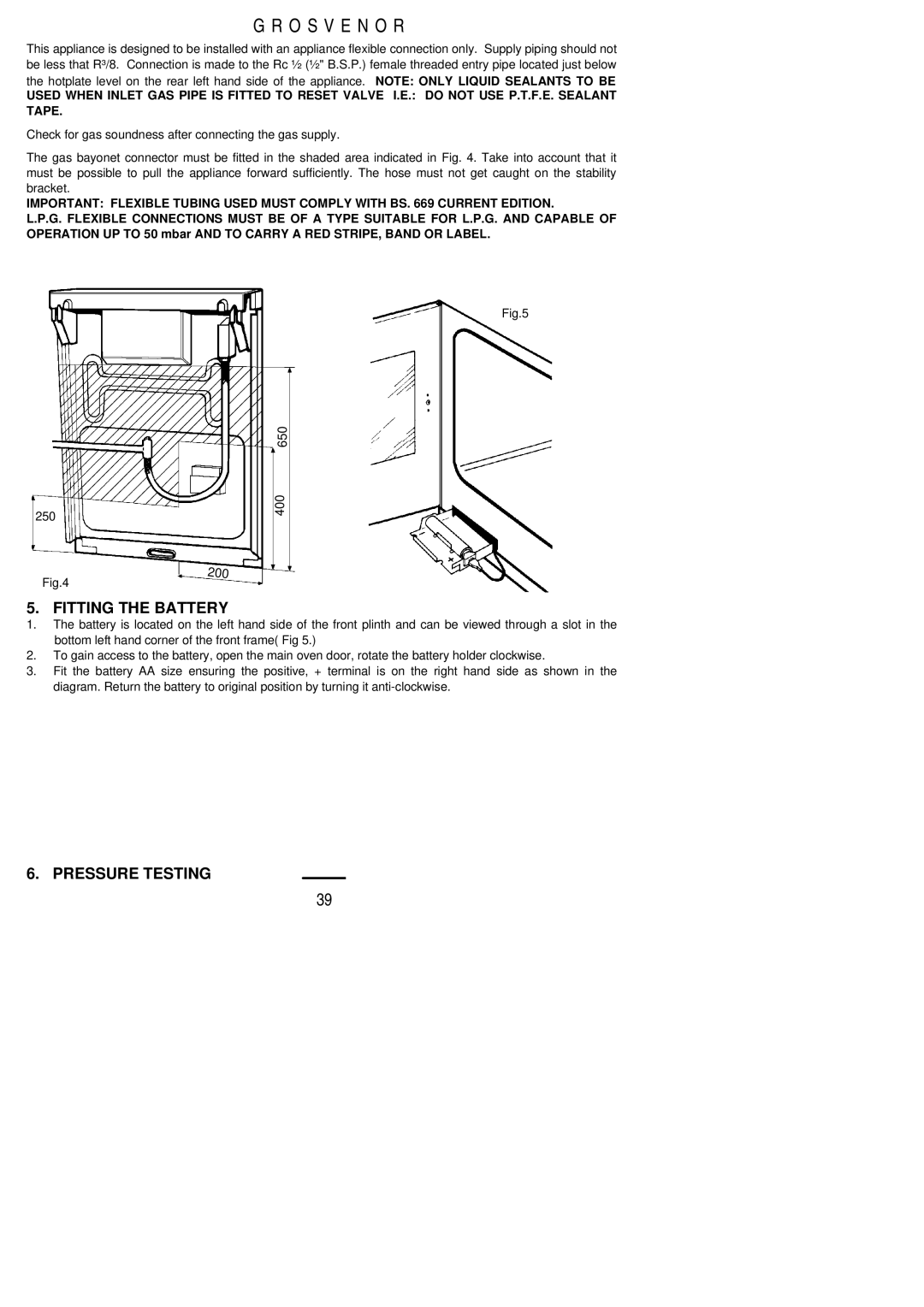 Electrolux 311423202 installation instructions Fitting the Battery, Pressure Testing 