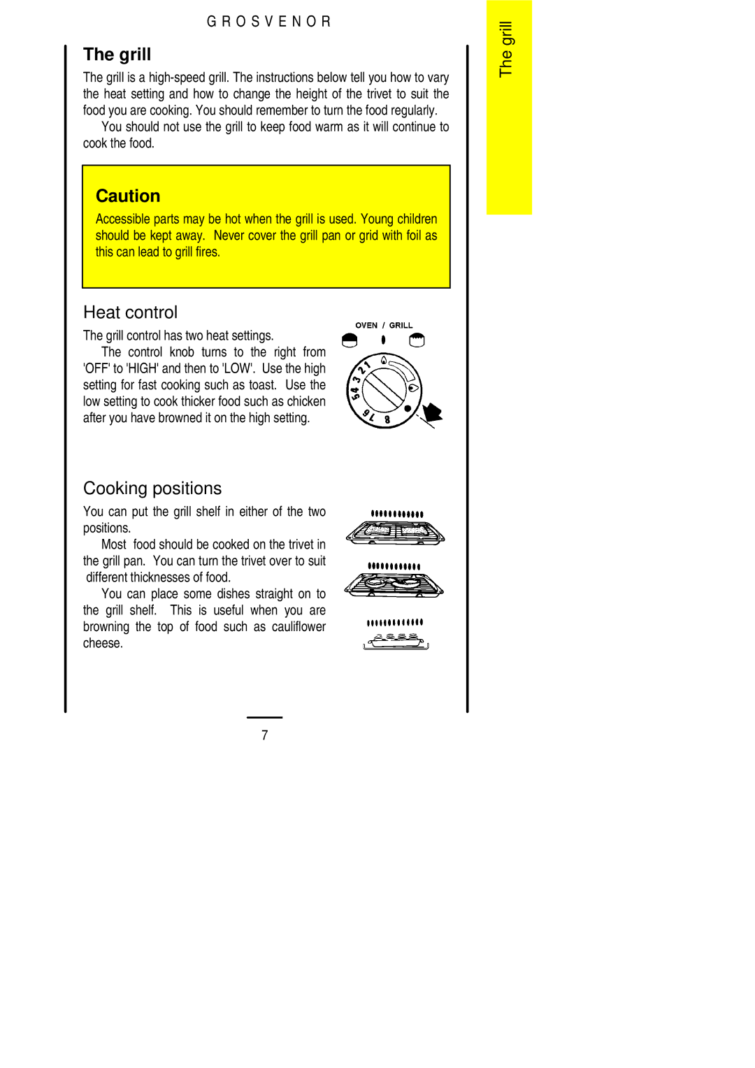 Electrolux 311423202 installation instructions Heat control, Cooking positions, Grill control has two heat settings 