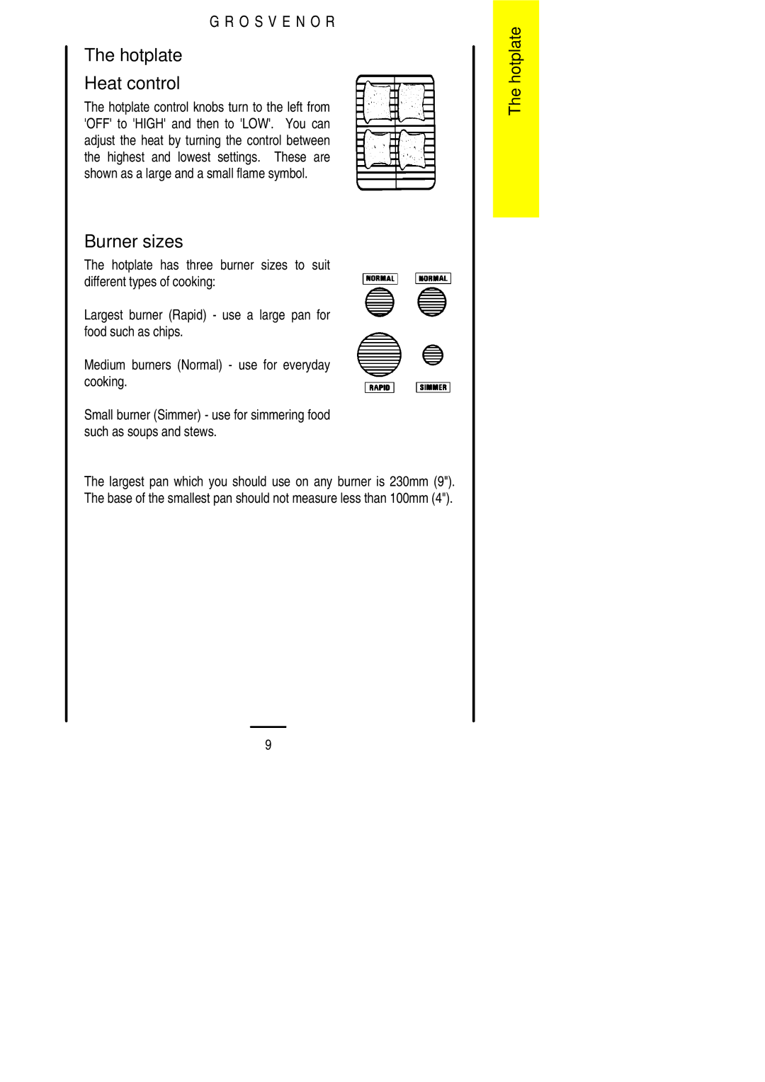 Electrolux 311423202 installation instructions Hotplate, Burner sizes 