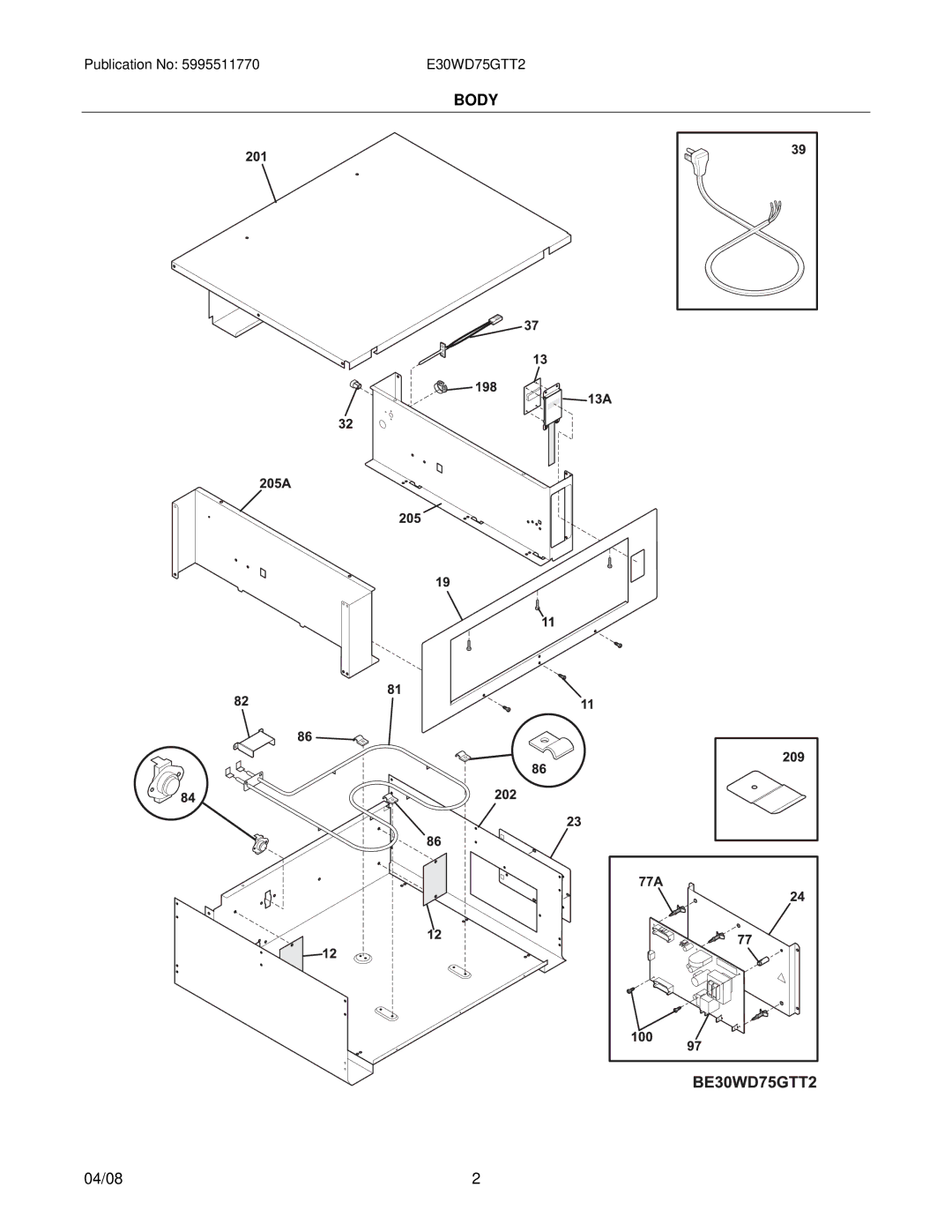 Electrolux 31266300570S2, E30WD75GTT2 installation instructions Body 