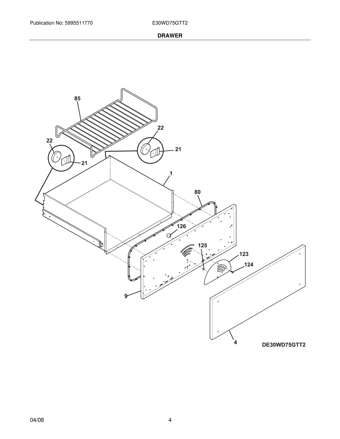 Electrolux 31266300570S2, E30WD75GTT2 installation instructions Drawer 