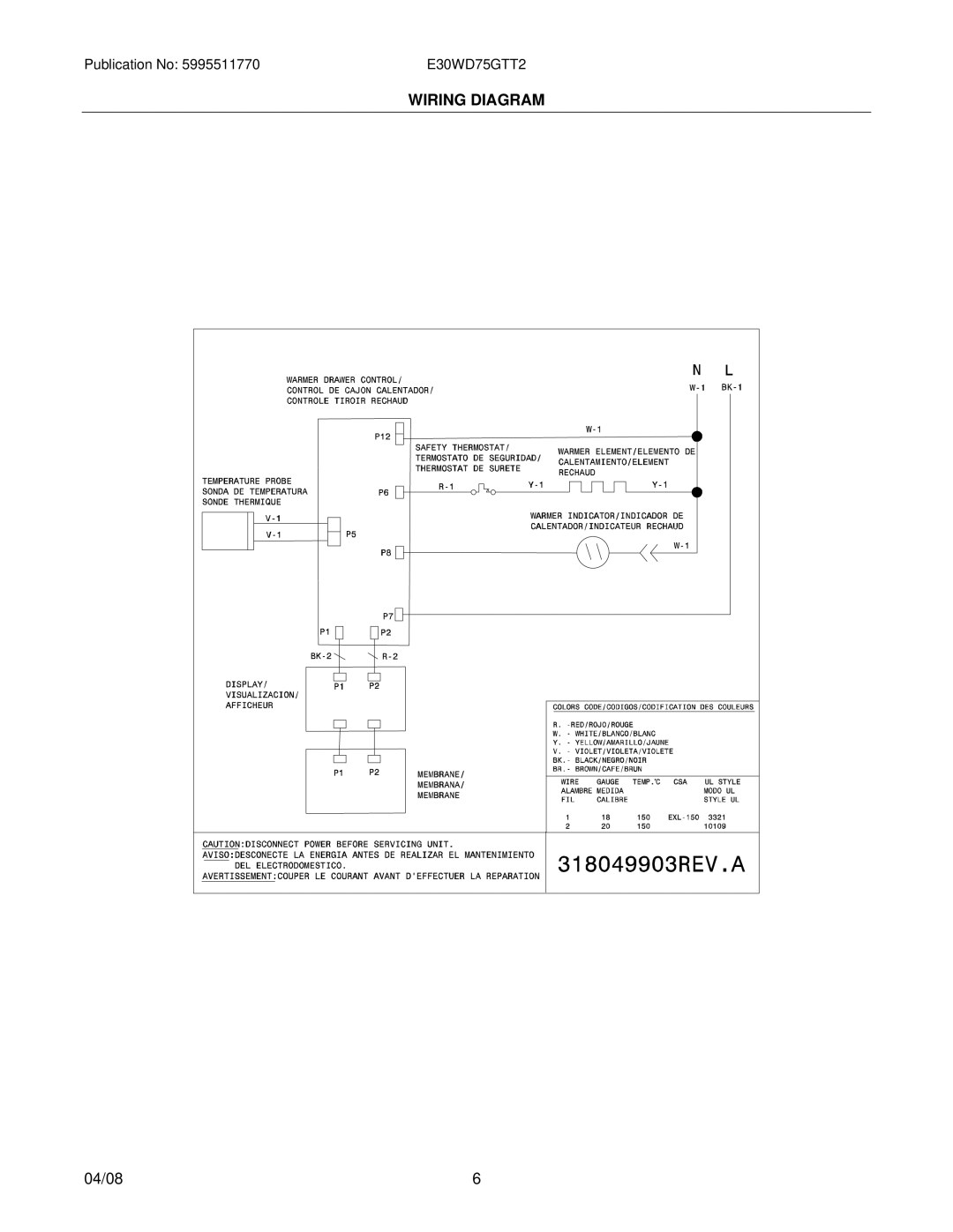 Electrolux 31266300570S2, E30WD75GTT2 installation instructions Wiring Diagram 