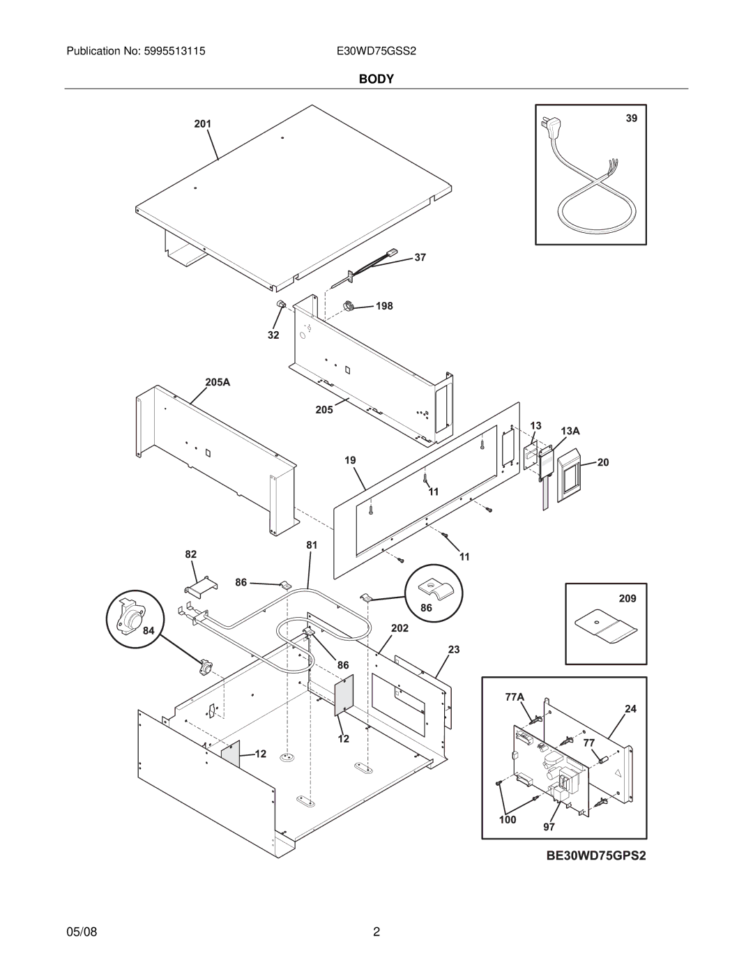 Electrolux 31266300870S2, E30WD75GSS2 installation instructions Body 