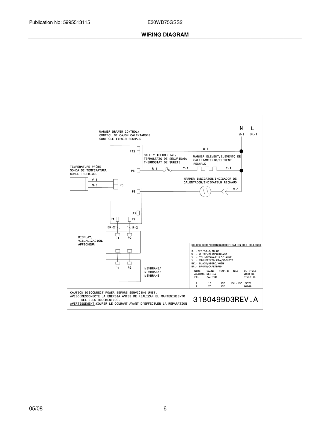 Electrolux 31266300870S2, E30WD75GSS2 installation instructions Wiring Diagram 