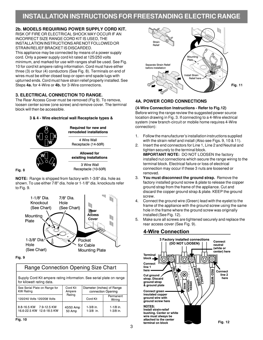 Electrolux 316454909 installation instructions 2b. Models Requiring Power Supply Cord KIT, Electrical Connection to Range 