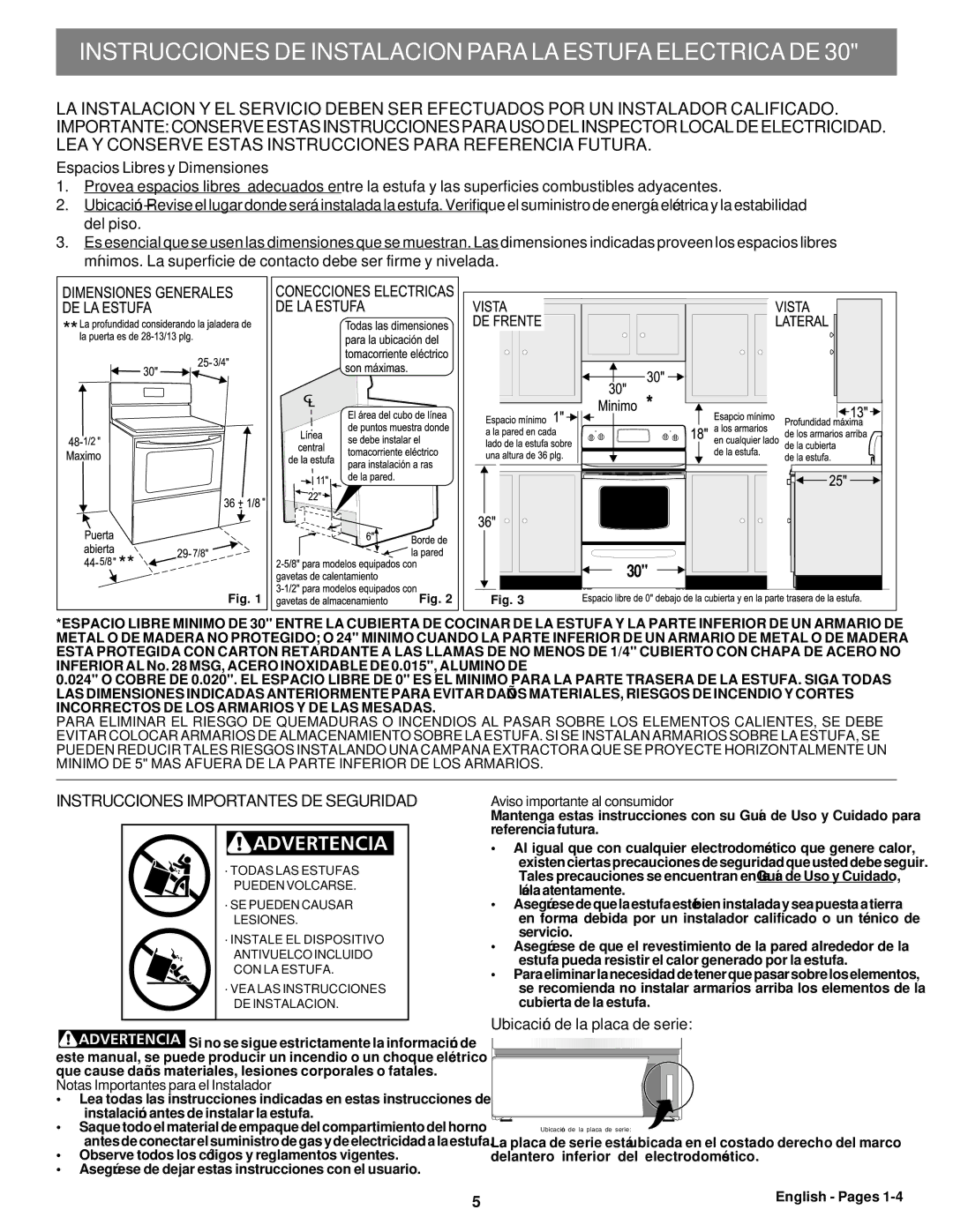 Electrolux 316454909 Ubicación de la placa de serie, Notas Importantes para el Instalador, Aviso importante al consumidor 