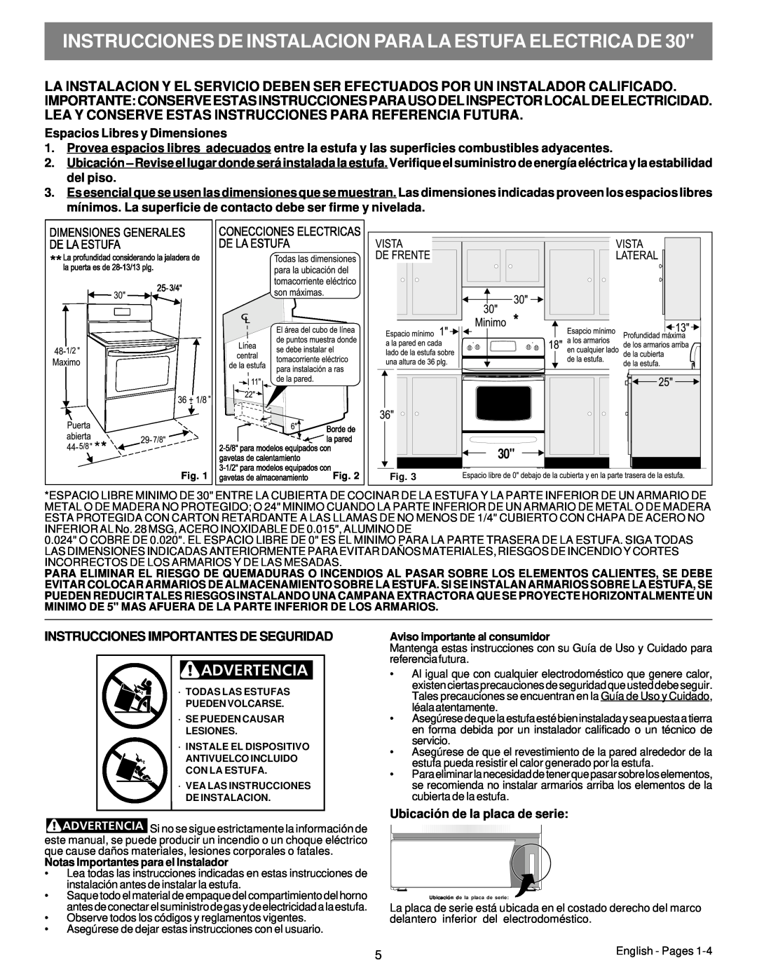 Electrolux 316454909 Instrucciones De Instalacion Para La Estufa Electrica De, Instrucciones Importantes De Seguridad 