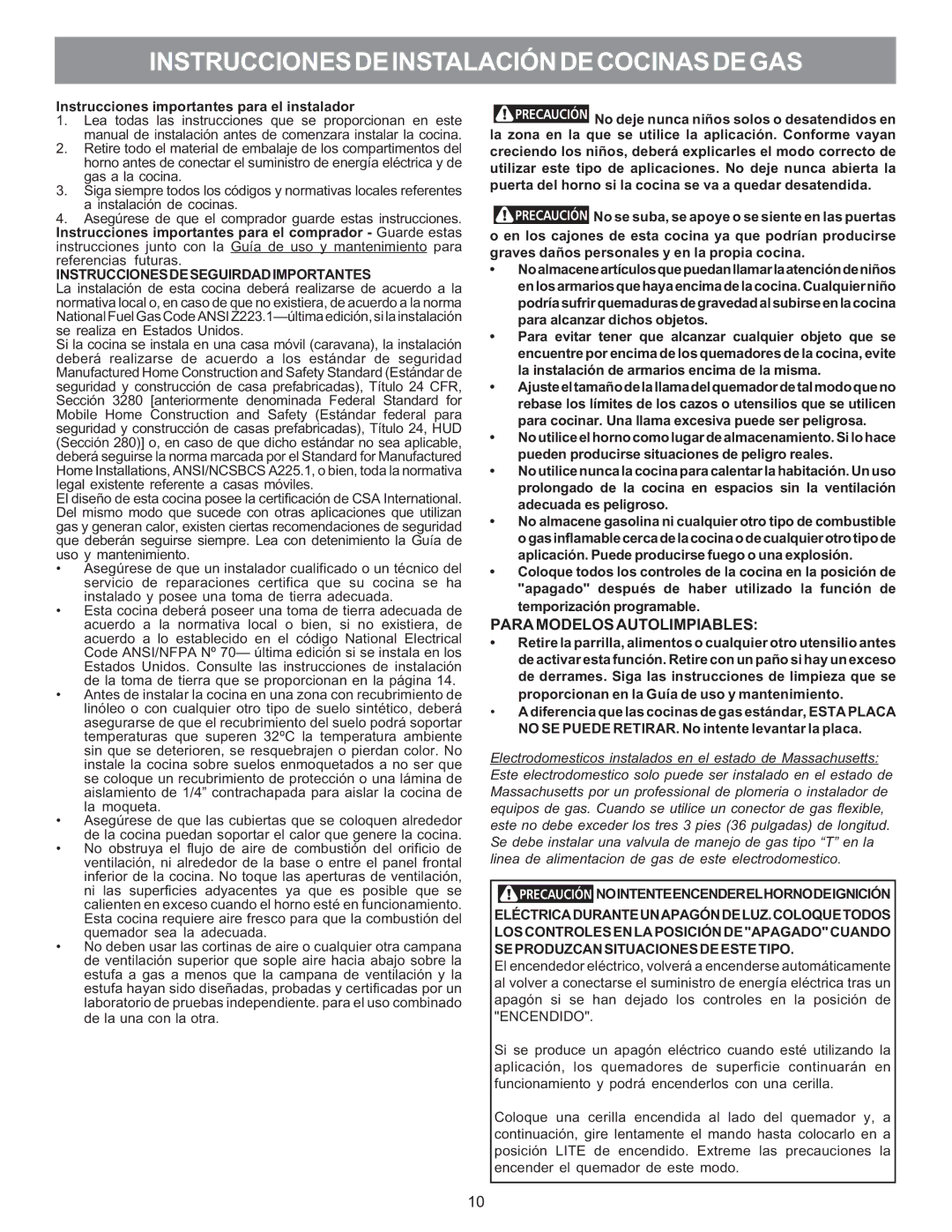 Electrolux 316469104 installation instructions Para Modelos Autolimpiables, Instrucciones importantes para el instalador 