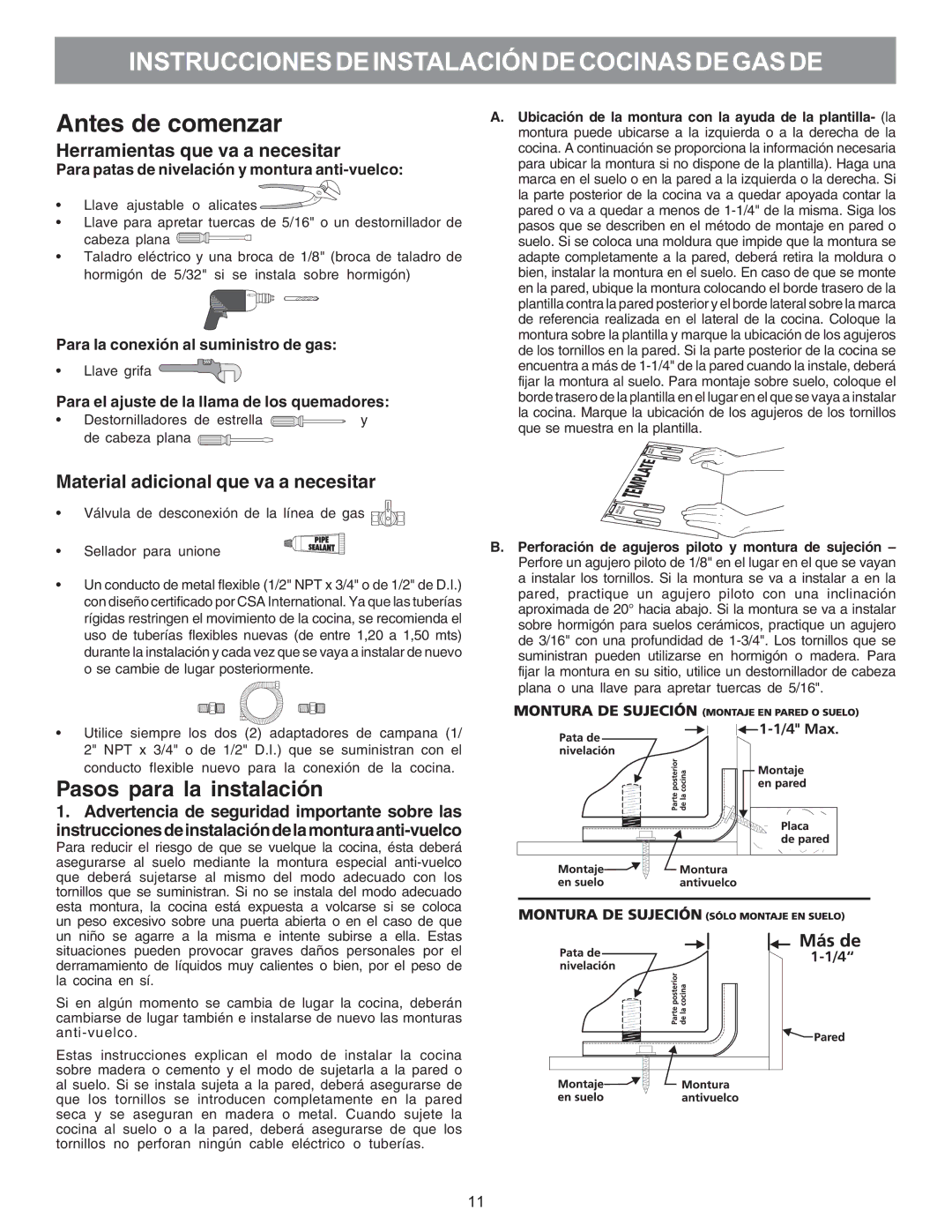 Electrolux 316469104 installation instructions Instrucciones DE Instalación DE Cocinas DE GAS DE 