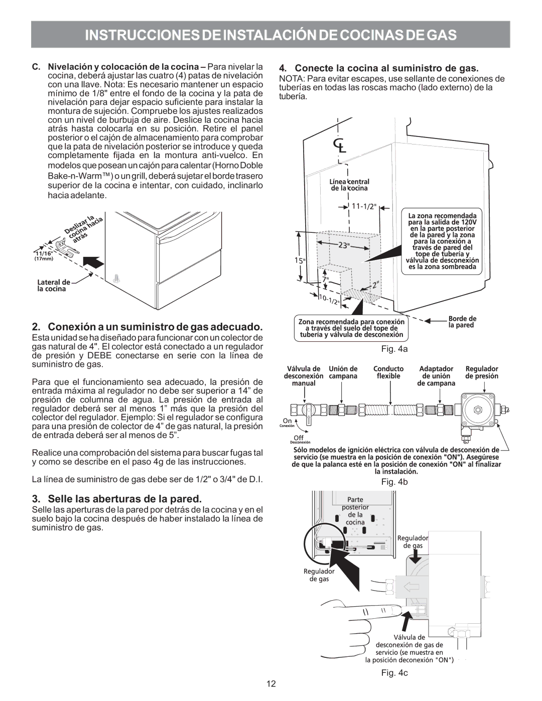 Electrolux 316469104 installation instructions Conexión a un suministro de gas adecuado, Selle las aberturas de la pared 