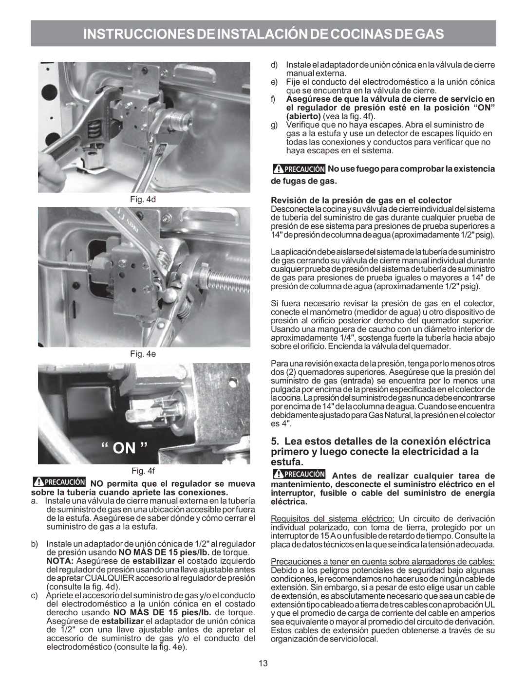 Electrolux 316469104 installation instructions No use fuego para comprobar la existencia de fugas de gas 