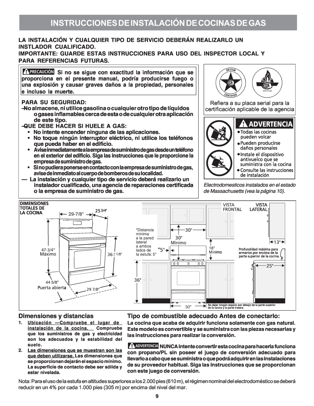 Electrolux 316469104 installation instructions Instrucciones De Instalación De Cocinas De Gas, Dimensiones y distancias 