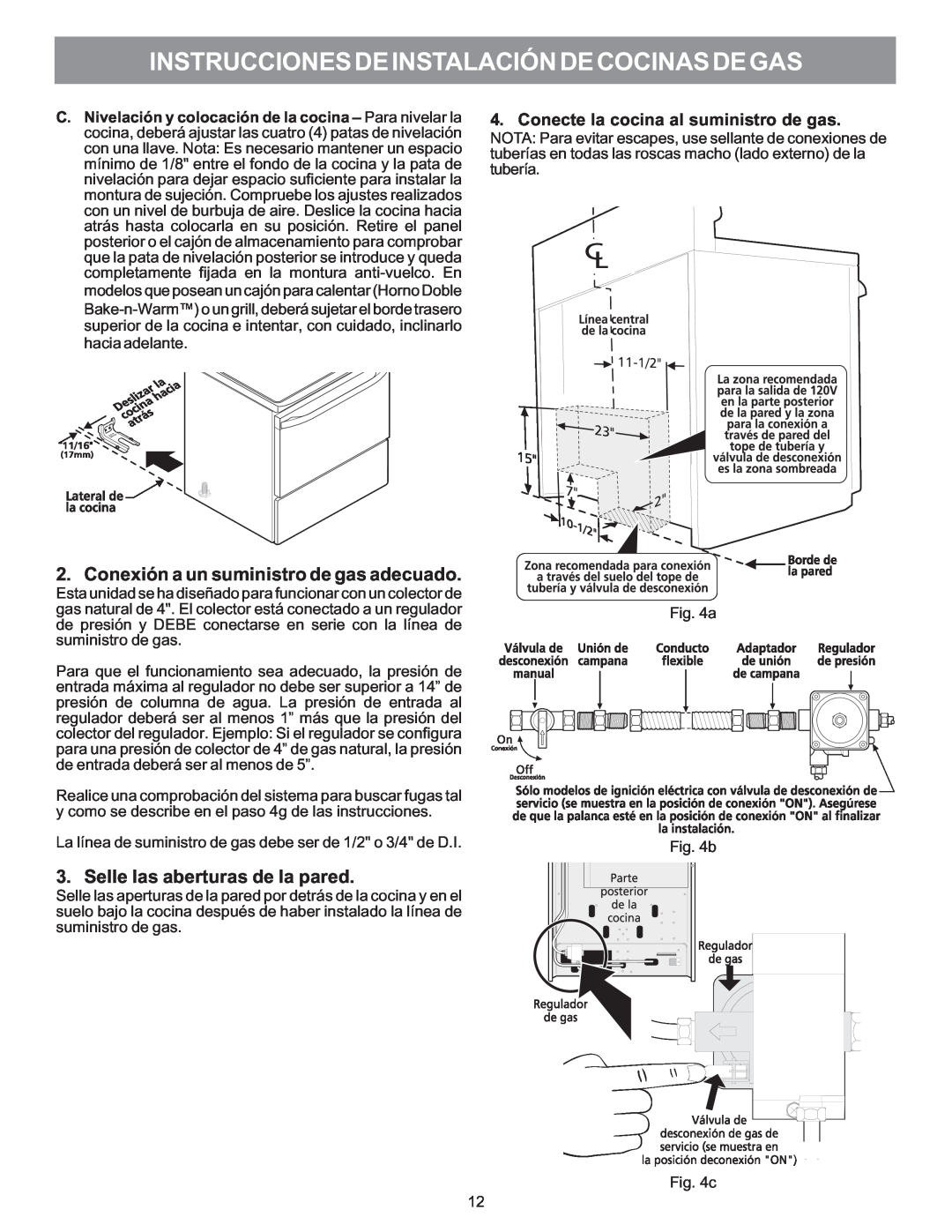 Electrolux 316469104 installation instructions Conexión a un suministro de gas adecuado, Selle las aberturas de la pared 