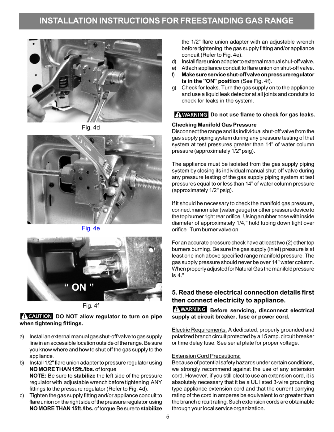 Electrolux 316469105 installation instructions Extension Cord Precautions 