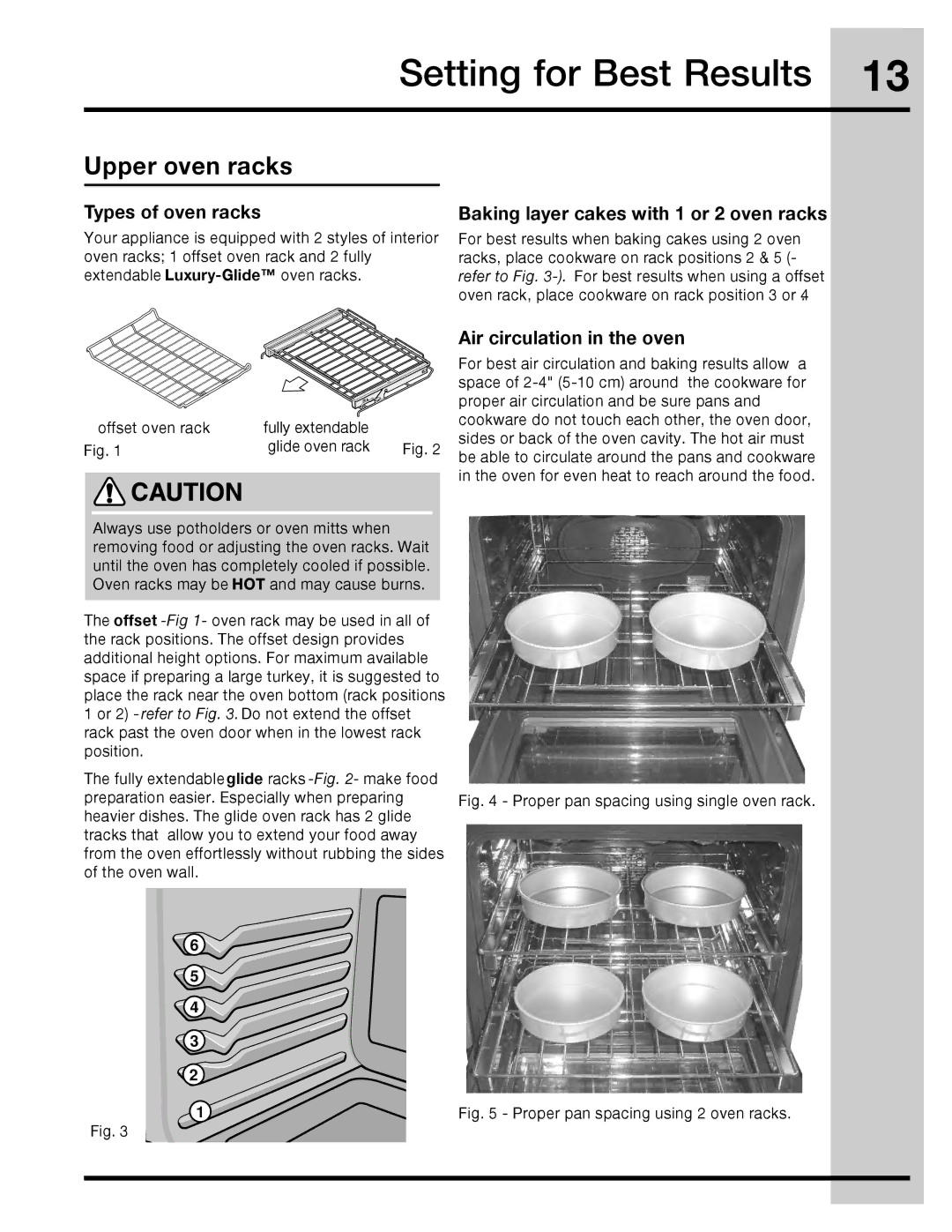 Electrolux 316471110 manual Setting for Best Results, Upper oven racks, Types of oven racks, Air circulation in the oven 