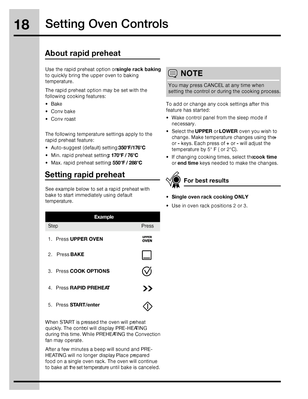 Electrolux 316471110 manual Setting Oven Controls, About rapid preheat, Setting rapid preheat, For best results 