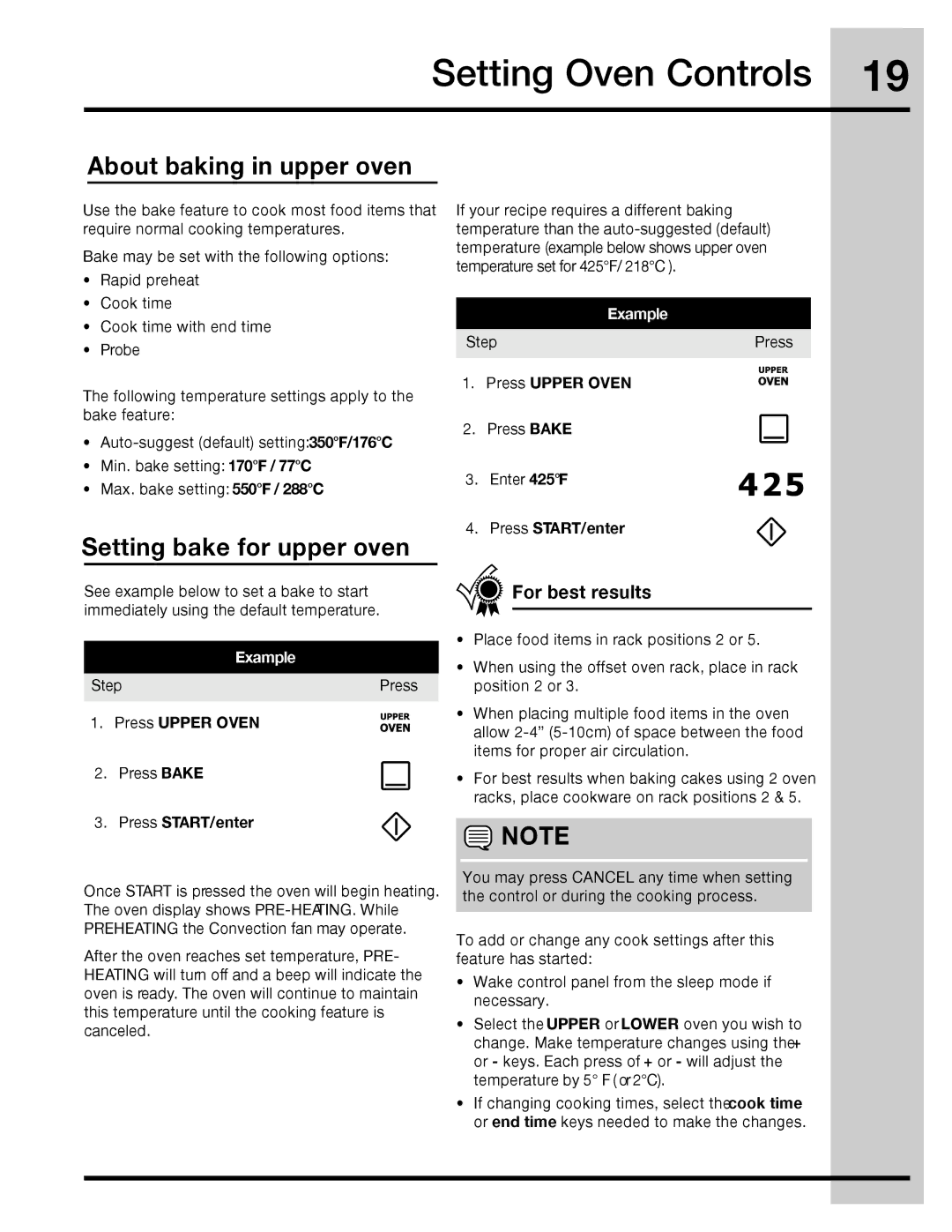 Electrolux 316471110 manual About baking in upper oven, Setting bake for upper oven 