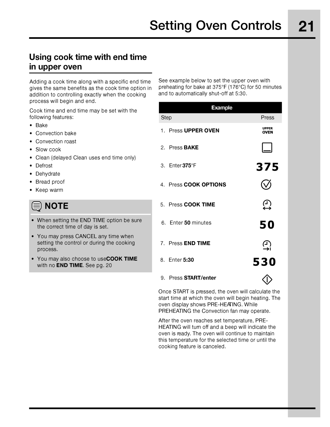 Electrolux 316471110 manual Using cook time with end time in upper oven 