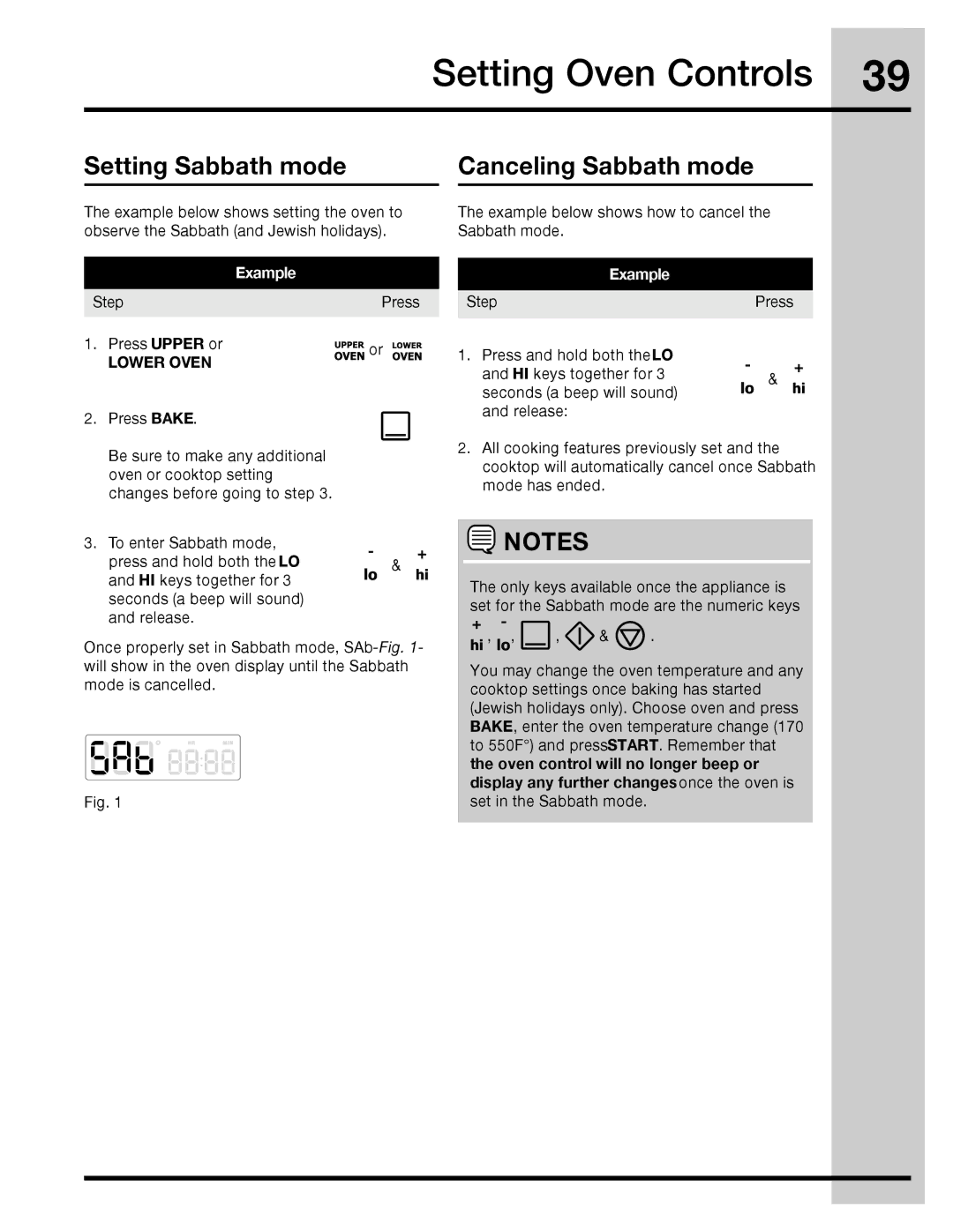 Electrolux 316471110 manual Setting Sabbath mode, Canceling Sabbath mode 