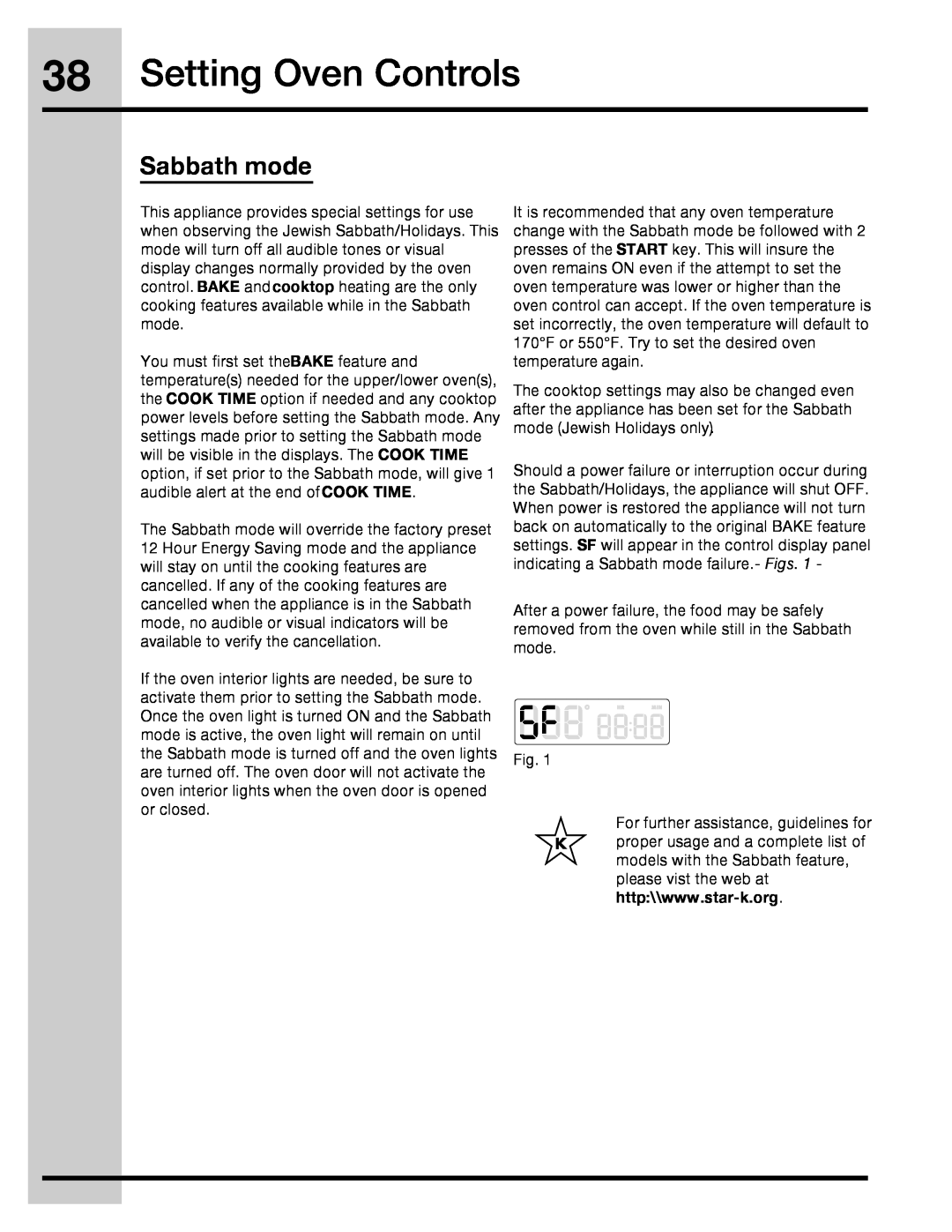 Electrolux 316471110 manual Setting Oven Controls, Sabbath mode 
