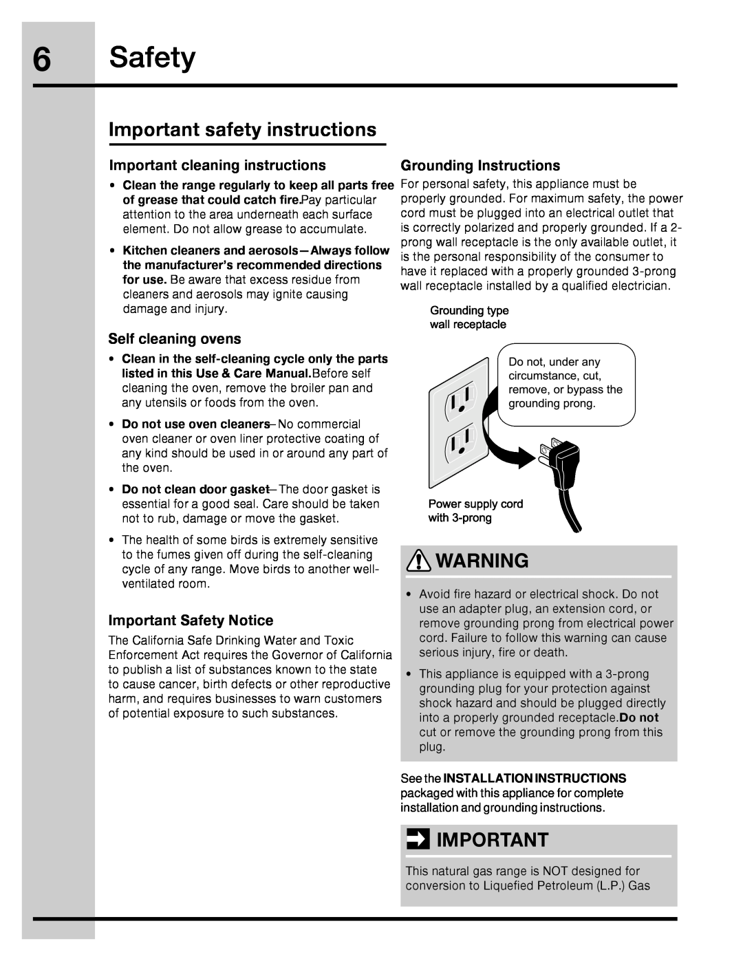 Electrolux 316471110 manual Safety, Important cleaning instructions, Grounding Instructions, Self cleaning ovens 