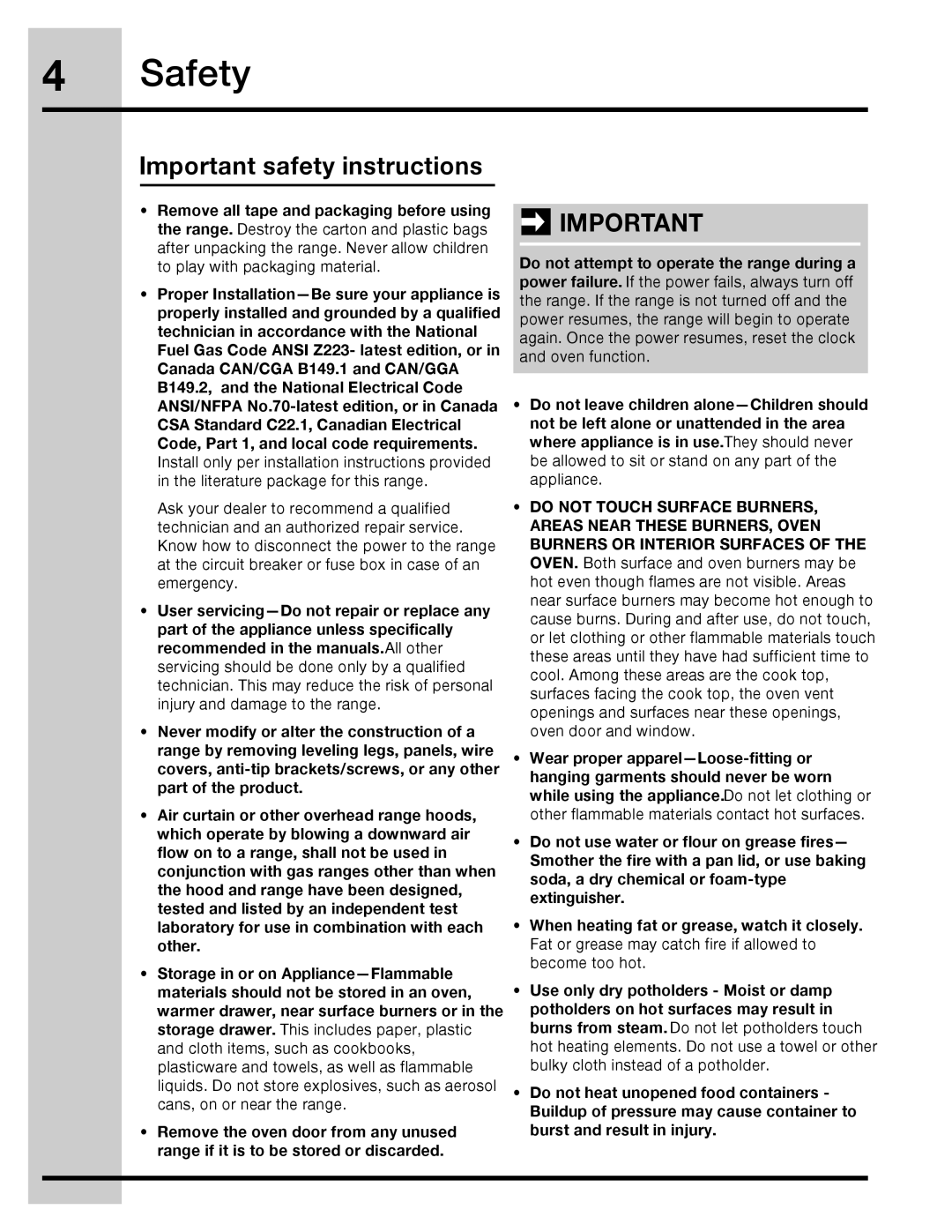 Electrolux 316471113 manual Safety 