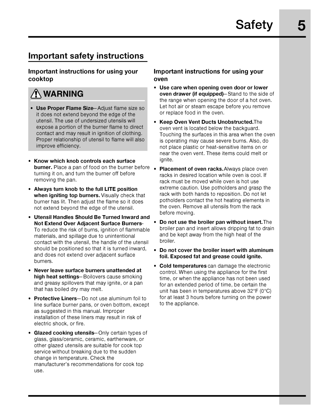 Electrolux 316471113 manual Important instructions for using your cooktop, Important instructions for using your oven 