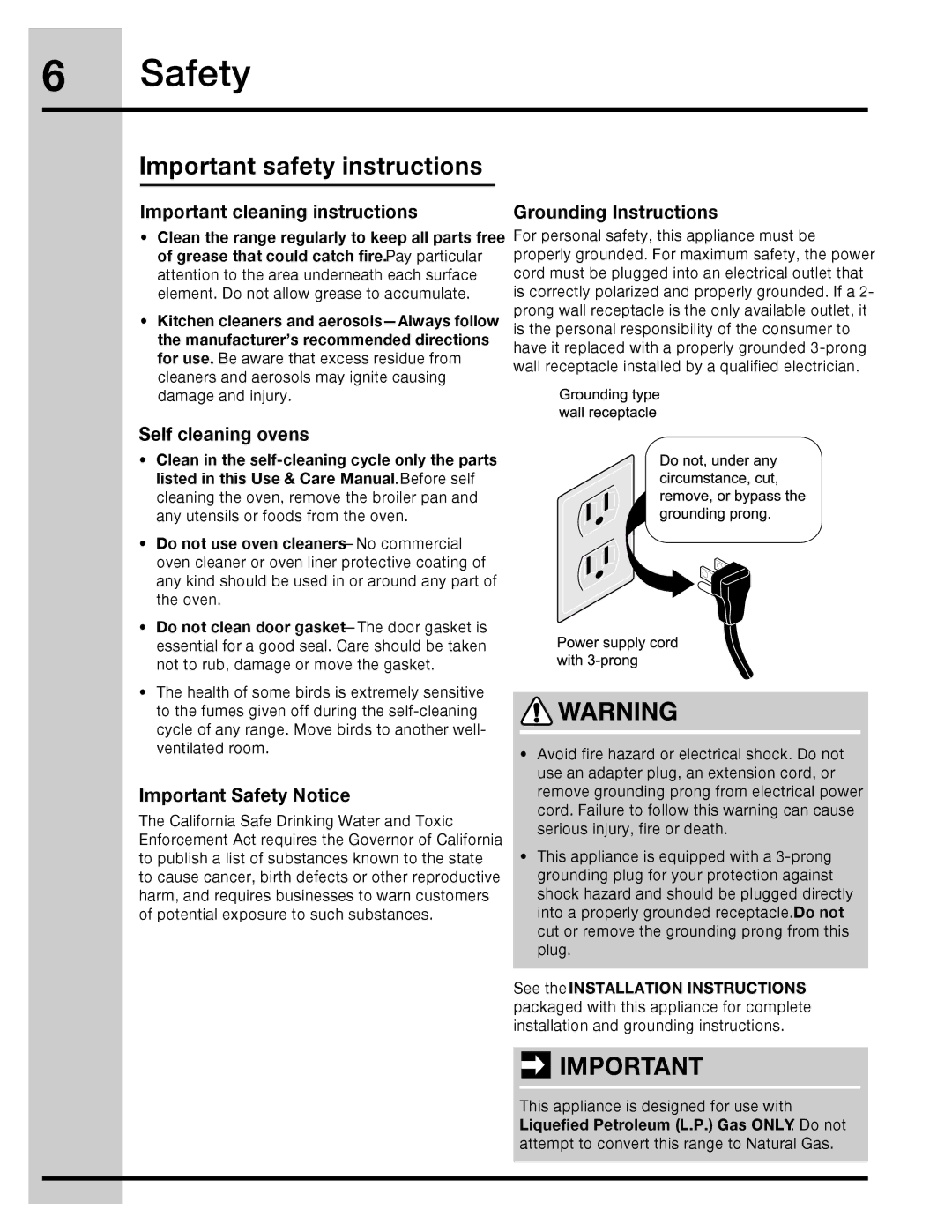 Electrolux 316471113 Important cleaning instructions, Grounding Instructions, Self cleaning ovens, Important Safety Notice 