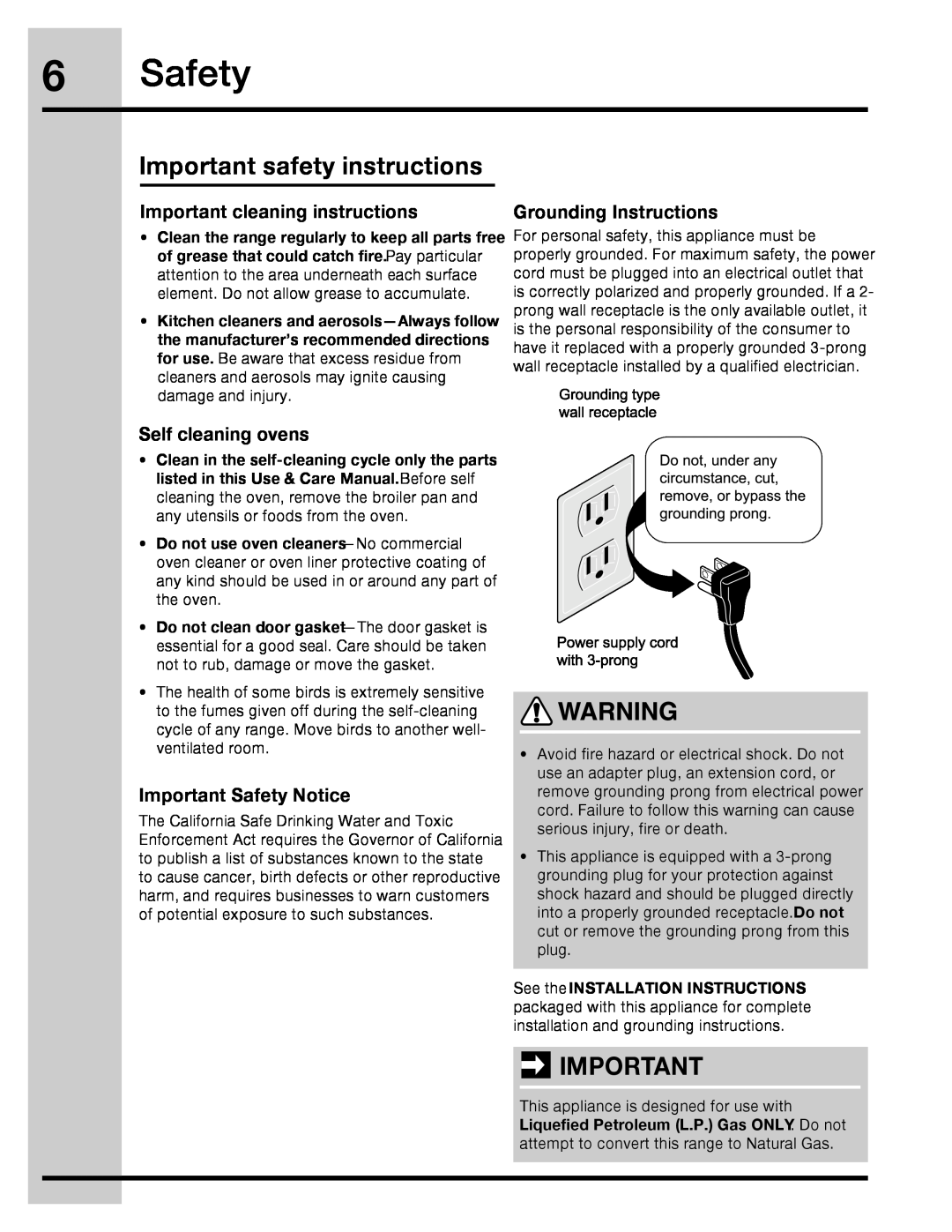 Electrolux 316471113 manual Safety, Important cleaning instructions, Grounding Instructions, Self cleaning ovens 