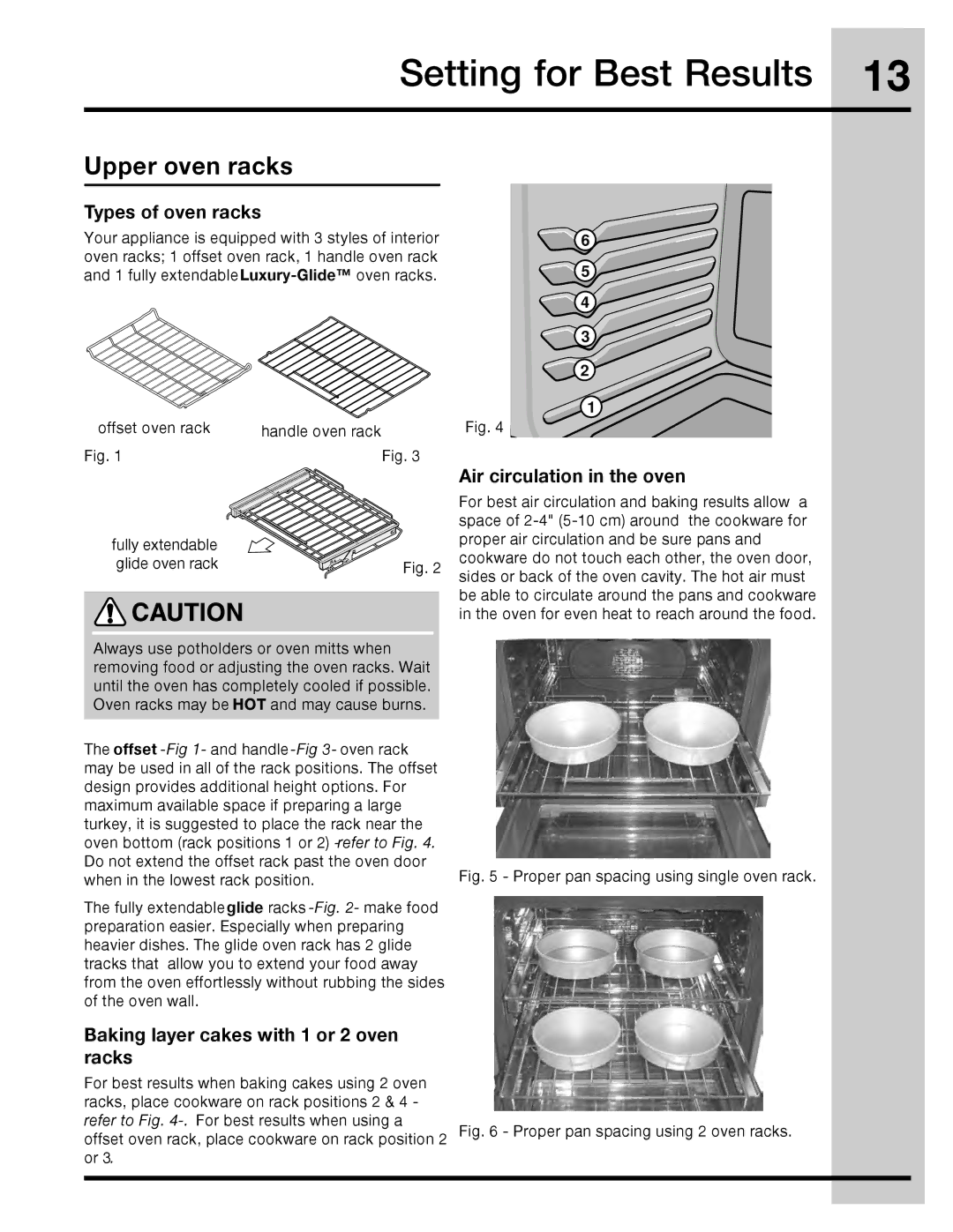 Electrolux 316471400 manual Setting for Best Results, Upper oven racks, Types of oven racks, Air circulation in the oven 