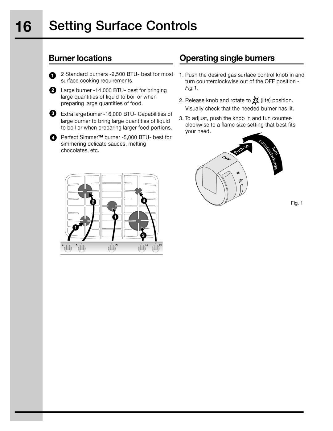 Electrolux 316471400 manual Setting Surface Controls, Burner locations Operating single burners 