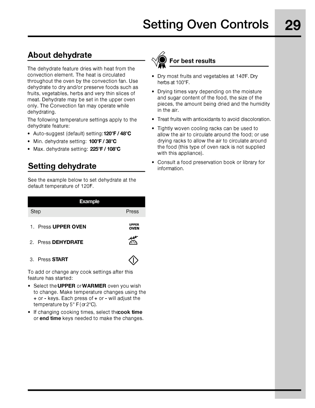 Electrolux 316471400 manual About dehydrate, Setting dehydrate 