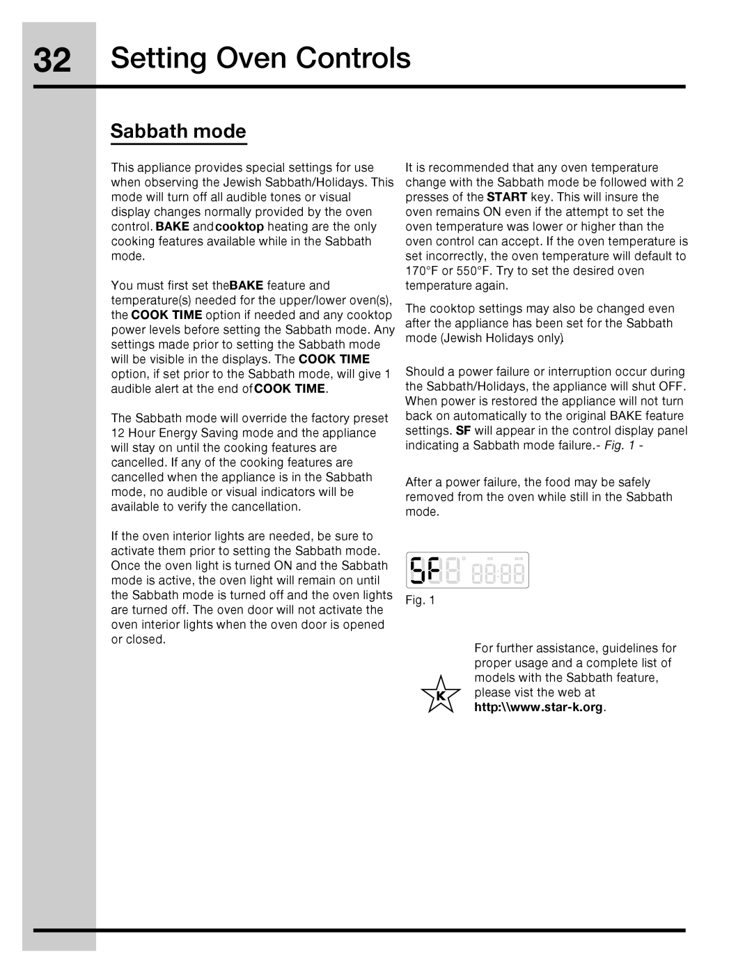 Electrolux 316471400 manual Sabbath mode 