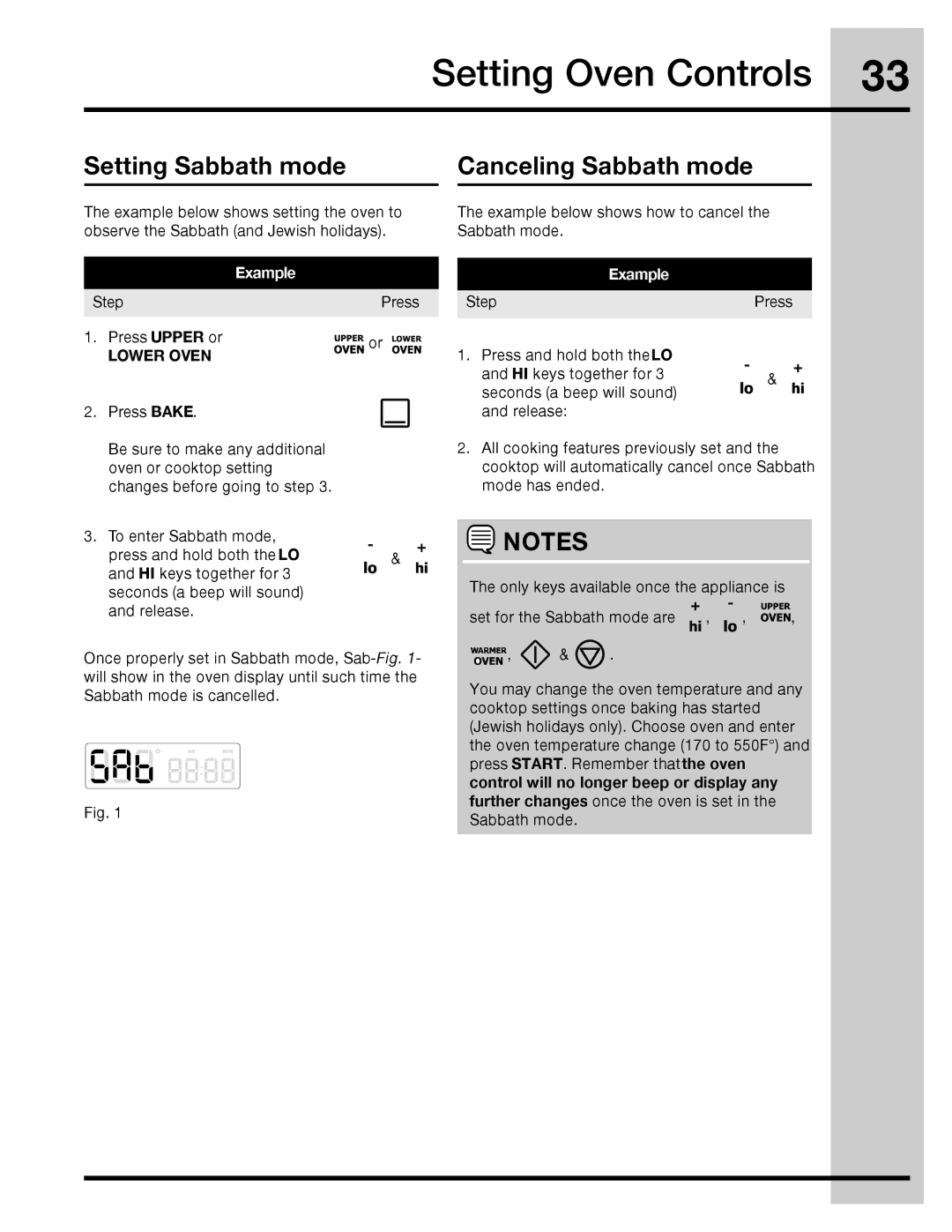 Electrolux 316471400 manual Setting Sabbath mode, Canceling Sabbath mode 