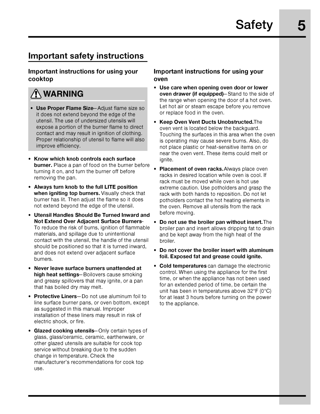 Electrolux 316471400 manual Important instructions for using your cooktop, Important instructions for using your oven 