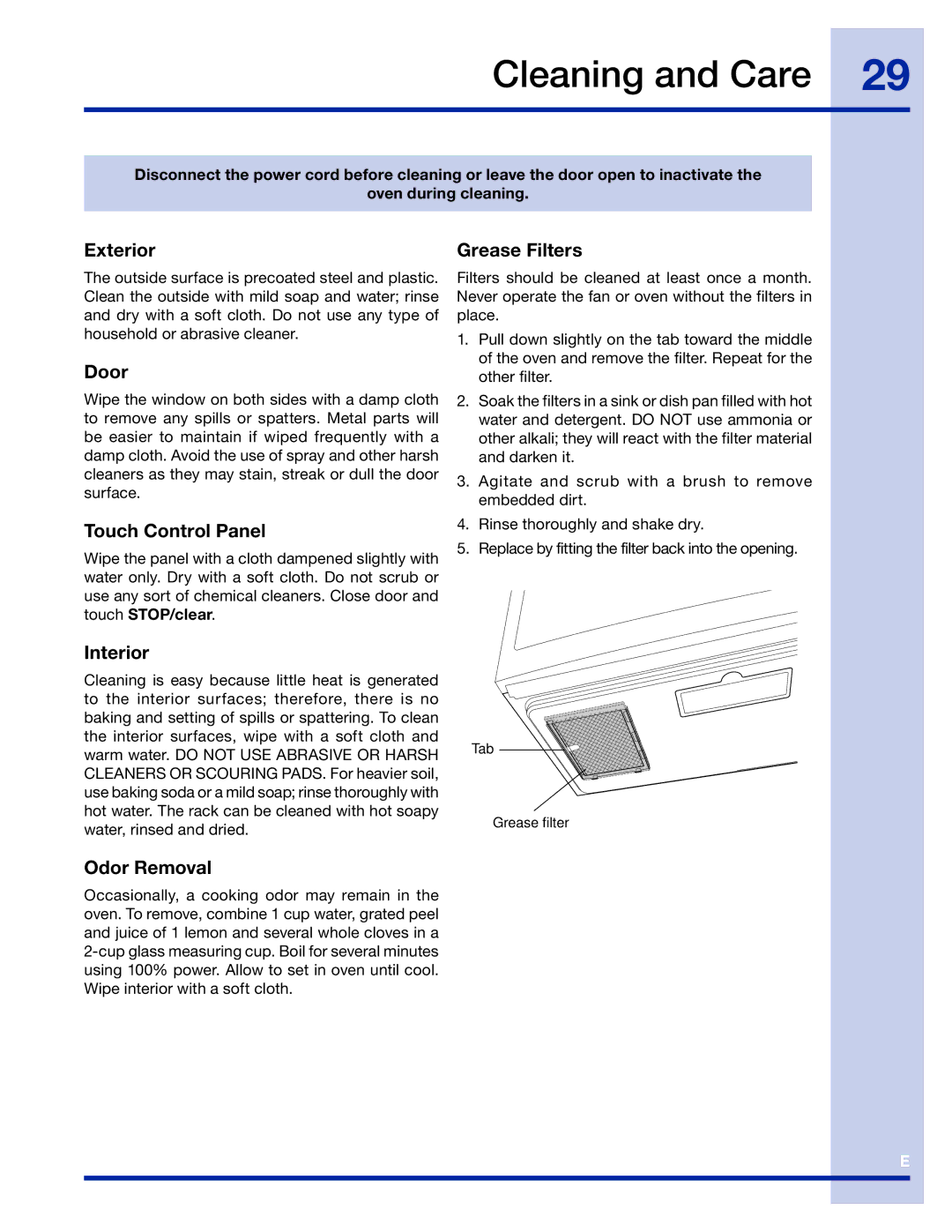 Electrolux 316495005 manual Cleaning and Care 