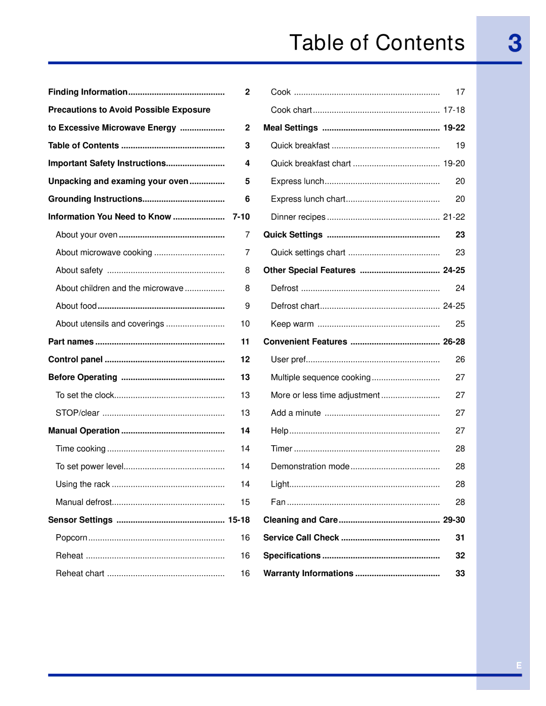 Electrolux 316495005 manual Table of Contents 