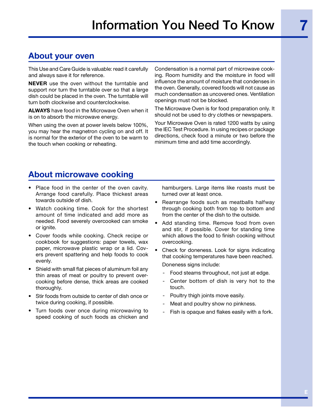 Electrolux 316495005 manual Information You Need To Know, About your oven, About microwave cooking 