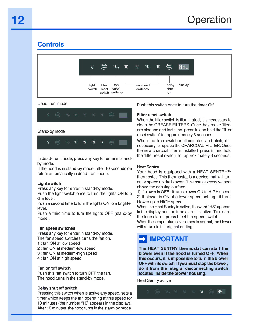 Electrolux 316495008 installation instructions Operation, Controls 