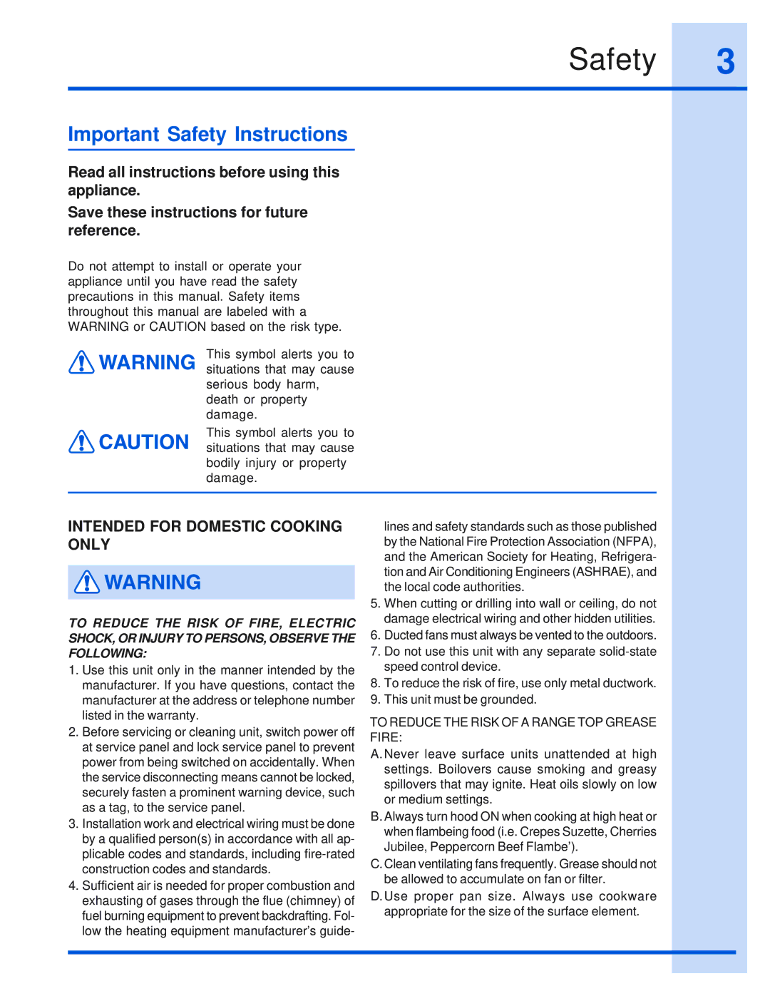 Electrolux 316495008 installation instructions Important Safety Instructions 