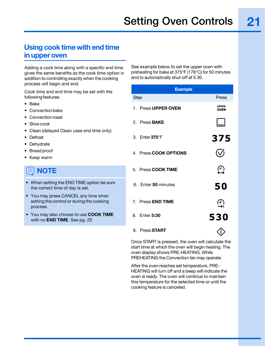 Electrolux 316520001 manual Using cook time with end time in upper oven 