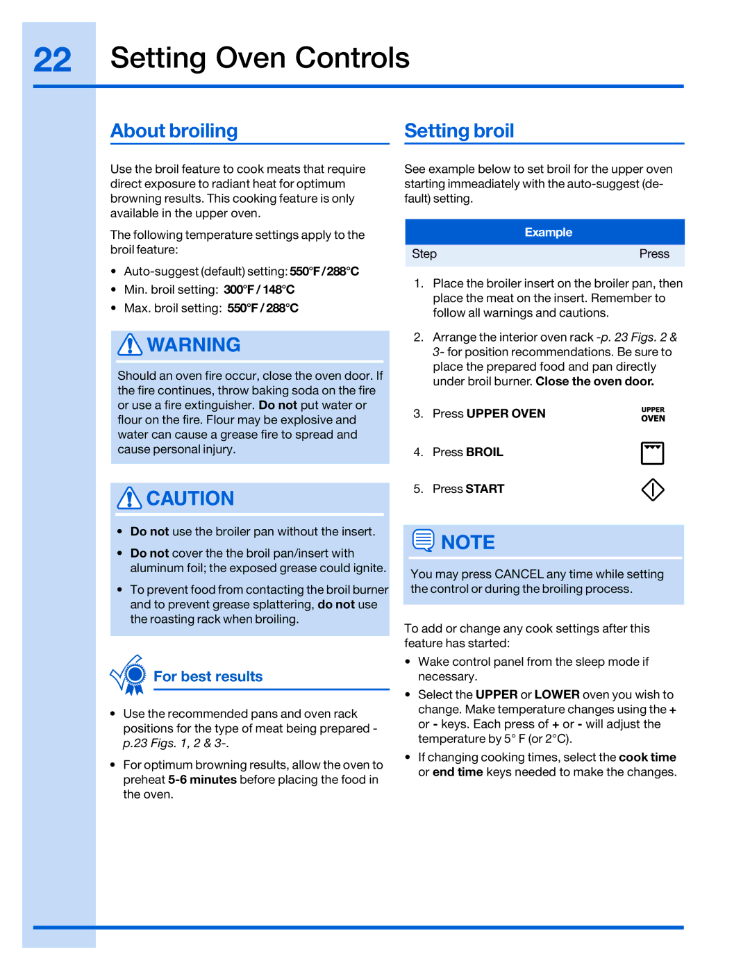 Electrolux 316520001 manual About broiling, Setting broil 