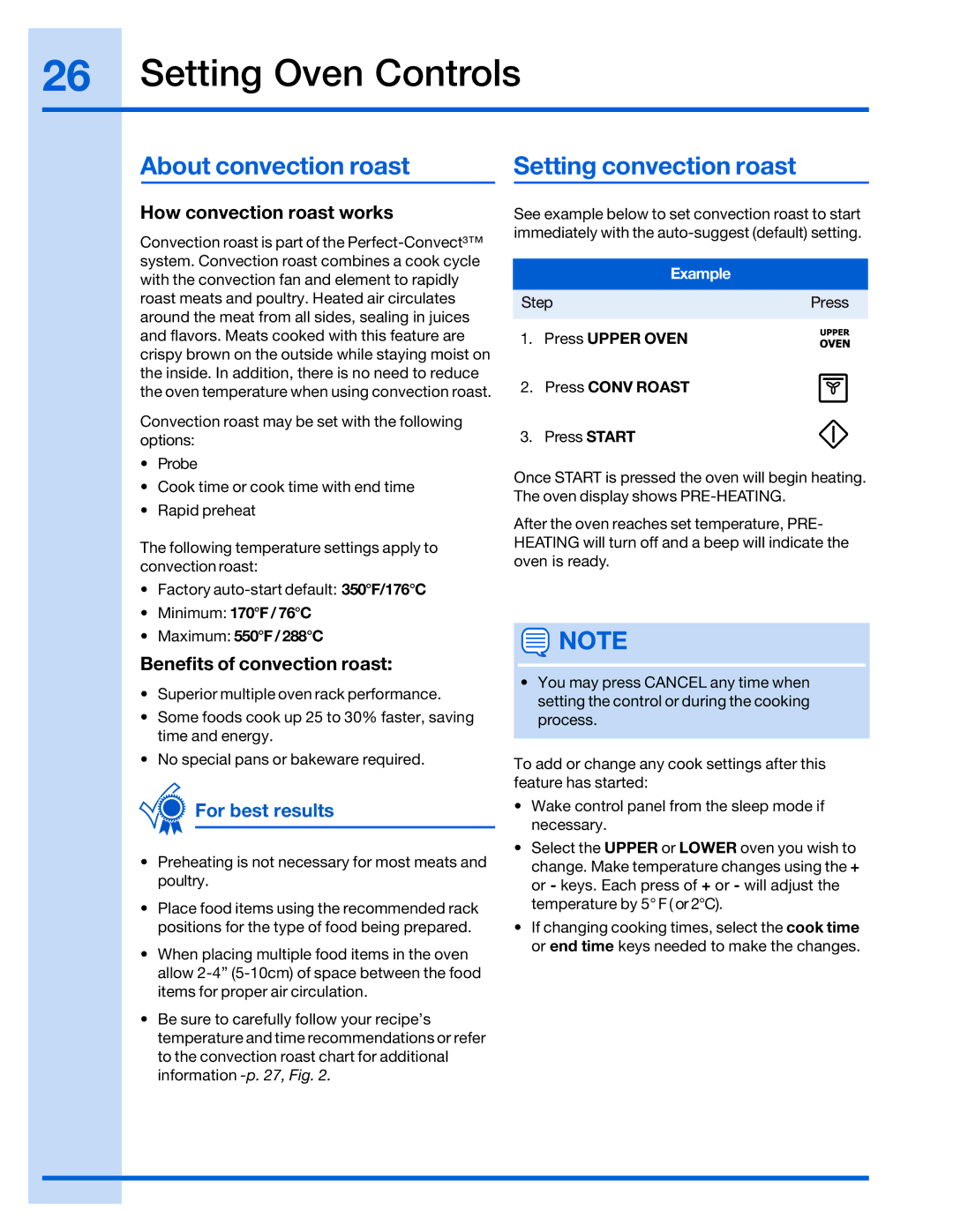 Electrolux 316520001 manual About convection roast Setting convection roast, How convection roast works 