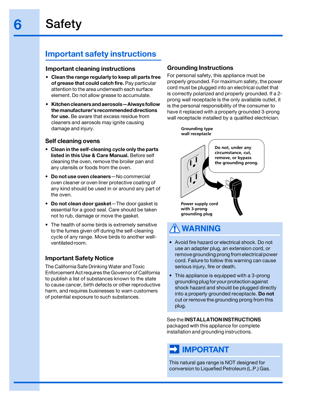 Electrolux 316520001 Important cleaning instructions, Grounding Instructions, Self cleaning ovens, Important Safety Notice 