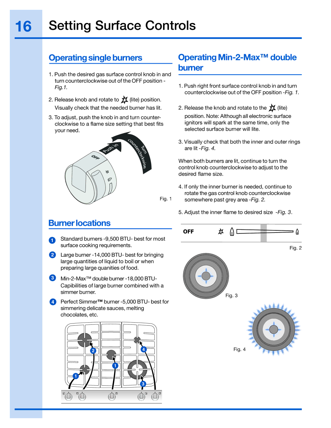 Electrolux 316520002 manual Setting Surface Controls, Operating single burners, Burner locations 