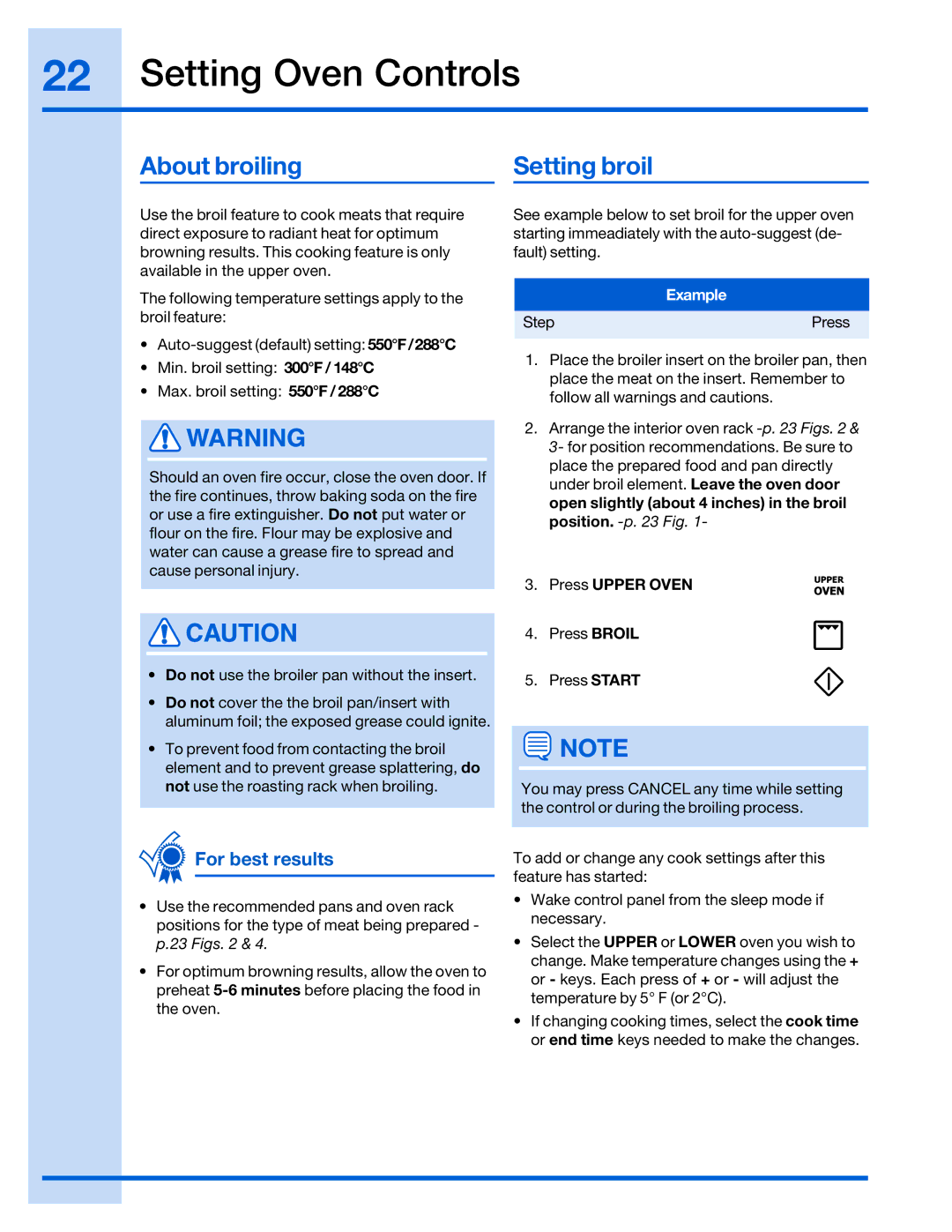 Electrolux 316520002 manual About broiling, Setting broil 