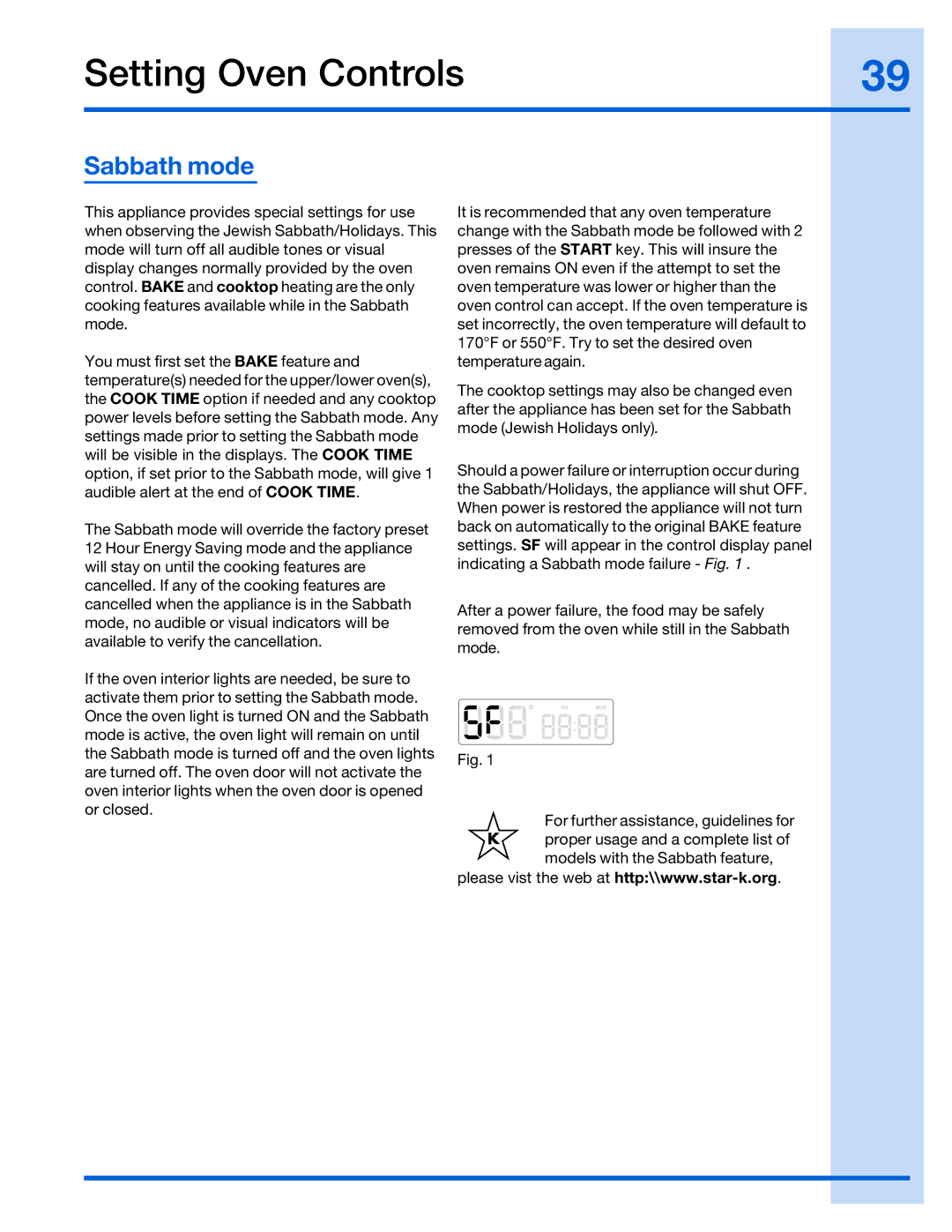 Electrolux 316520002 manual Sabbath mode 